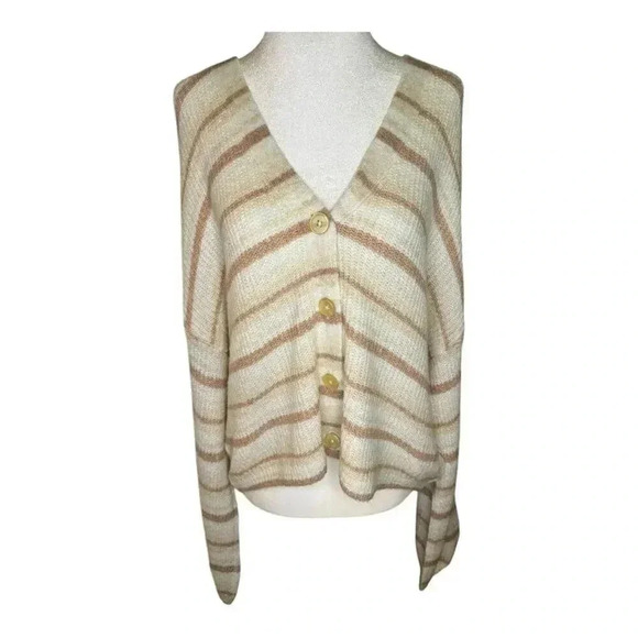 NEW American Eagle Women's Medium Brown Striped Cardigan Balloon Sleeve NWT - Picture 1 of 8
